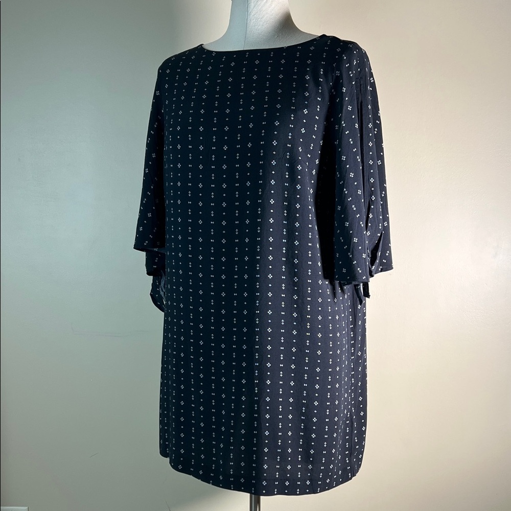 New! H&M black and white boho tie detail shift dress 3/4 sleeves 12